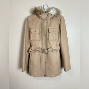 Esprit Size M Tan Utility Jacket with Fur Trim